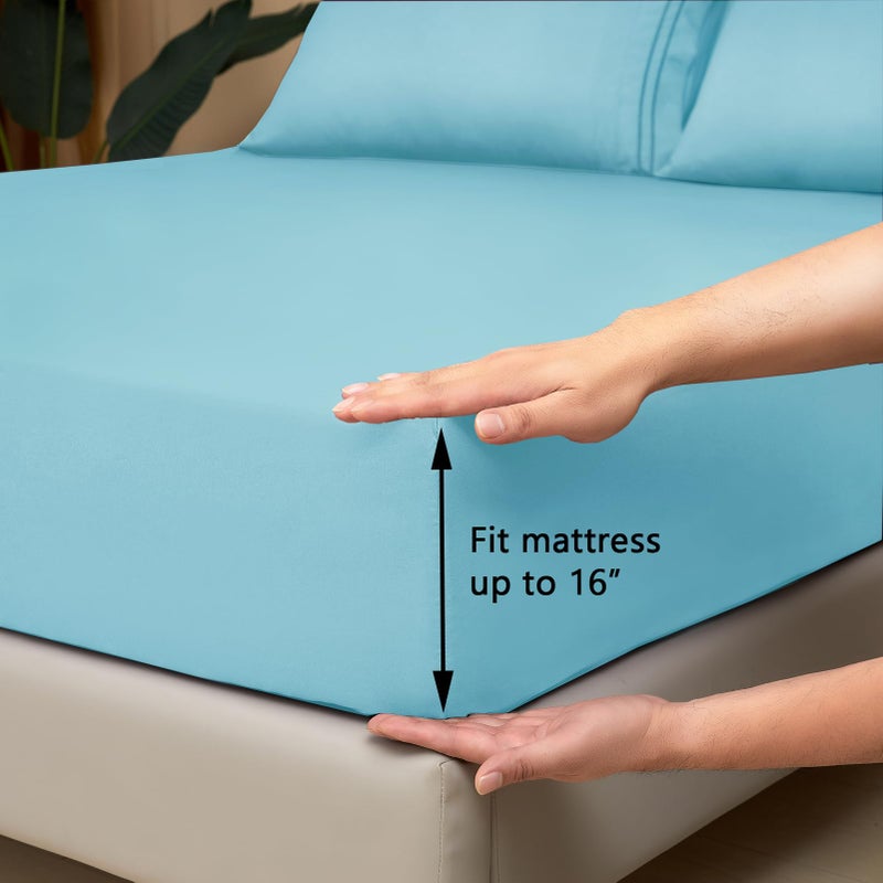 Mejoroom Twin Sheet Set - Hotel Collection Twin Sheets - Bedding Sheets & Pillowcases with Deep Pocket Fitted Sheet, Breathable, Wrinkle & Fade Resistant - 3 Piece(Baby Blue) - Image 2